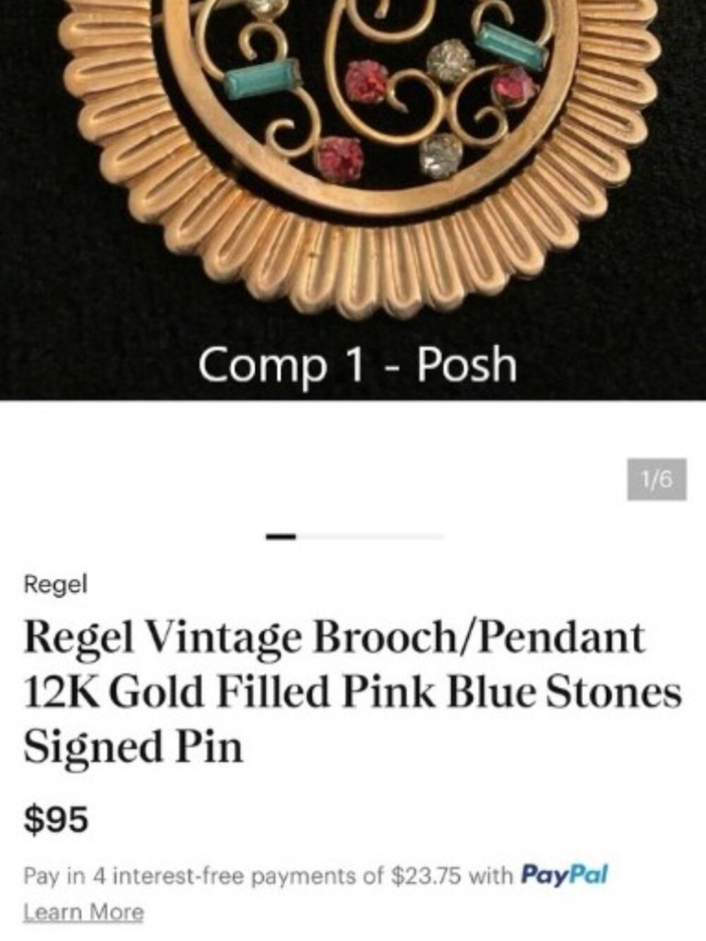 Vintage REGEL 1/20 12K GF Signed Filigree Brooch w/ Multicolor Rhinestones - Picture 12 of 13